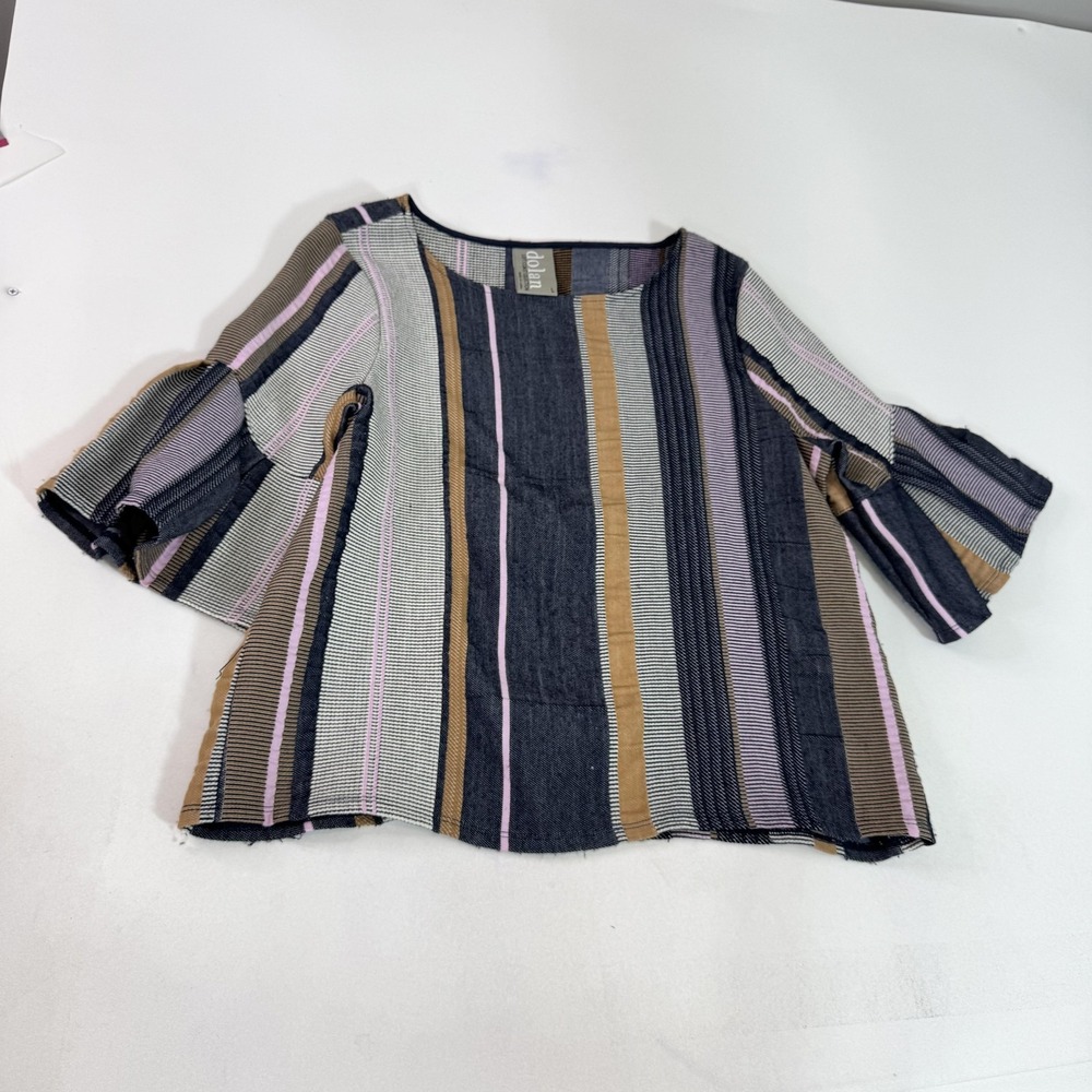 dolan Striped Button-Down Top in Navy, Pink, Tan